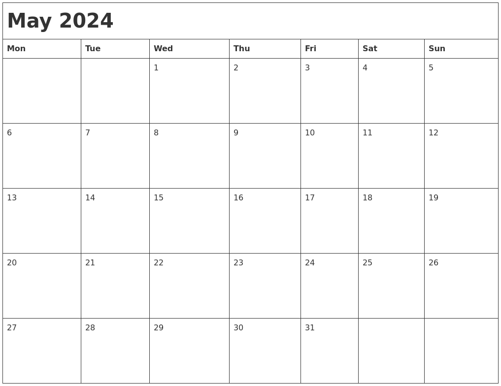 May 2024 Month Calendar