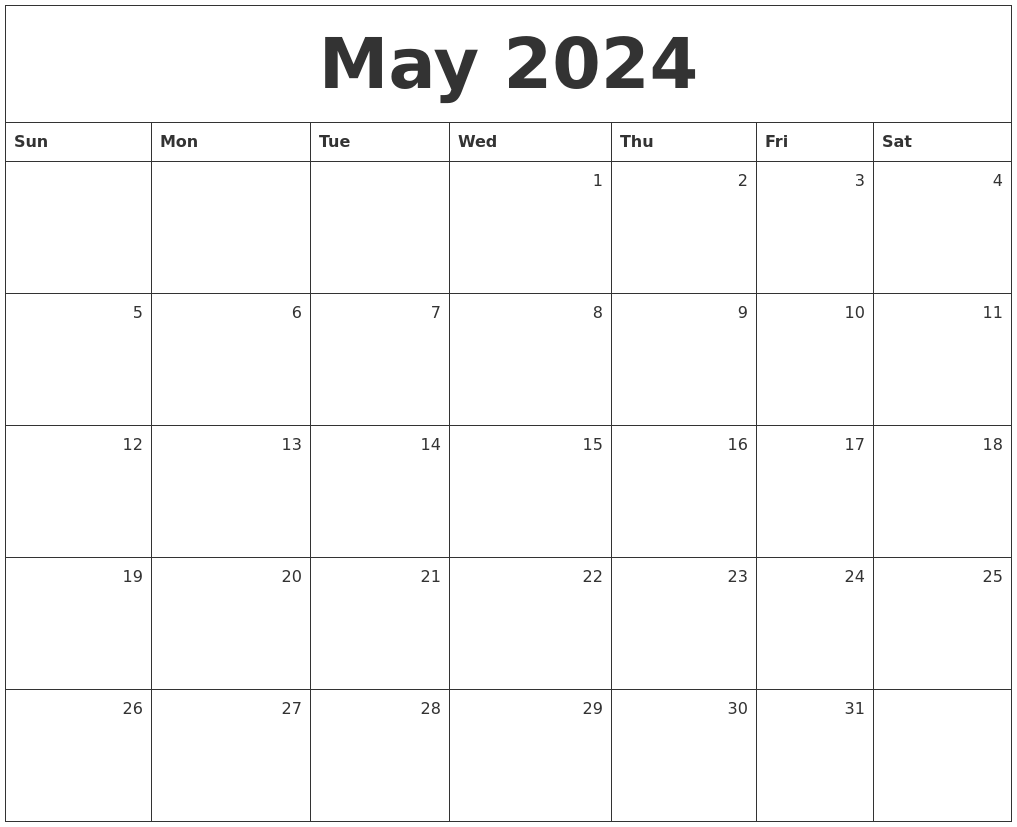 May 2024 Monthly Calendar