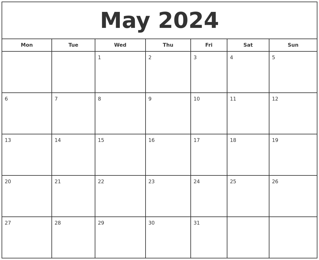 May 2024 Print Free Calendar