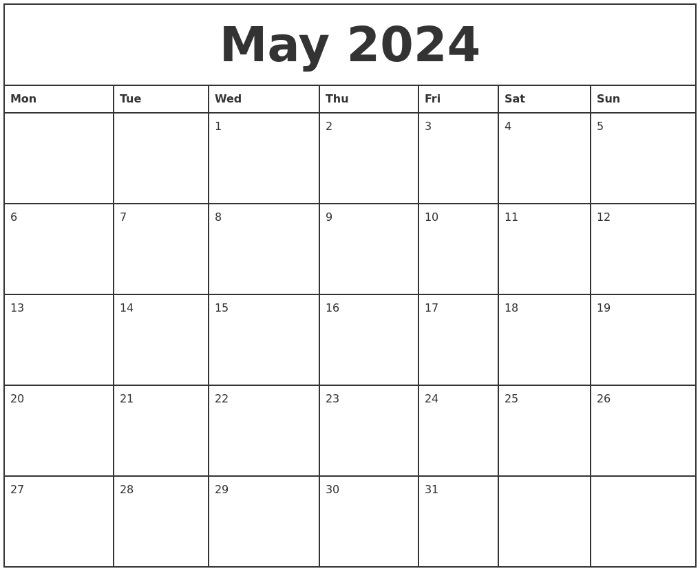 May 2024 Printable Monthly Calendar