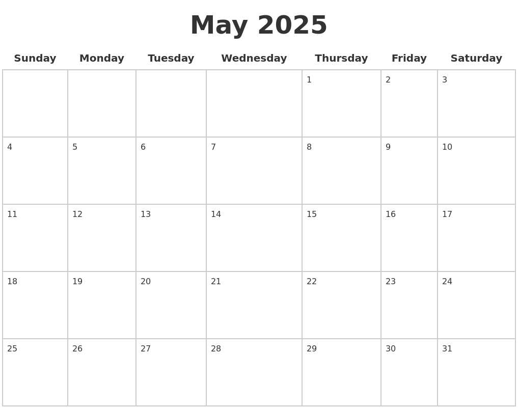 2025 Blank Calendar Pages