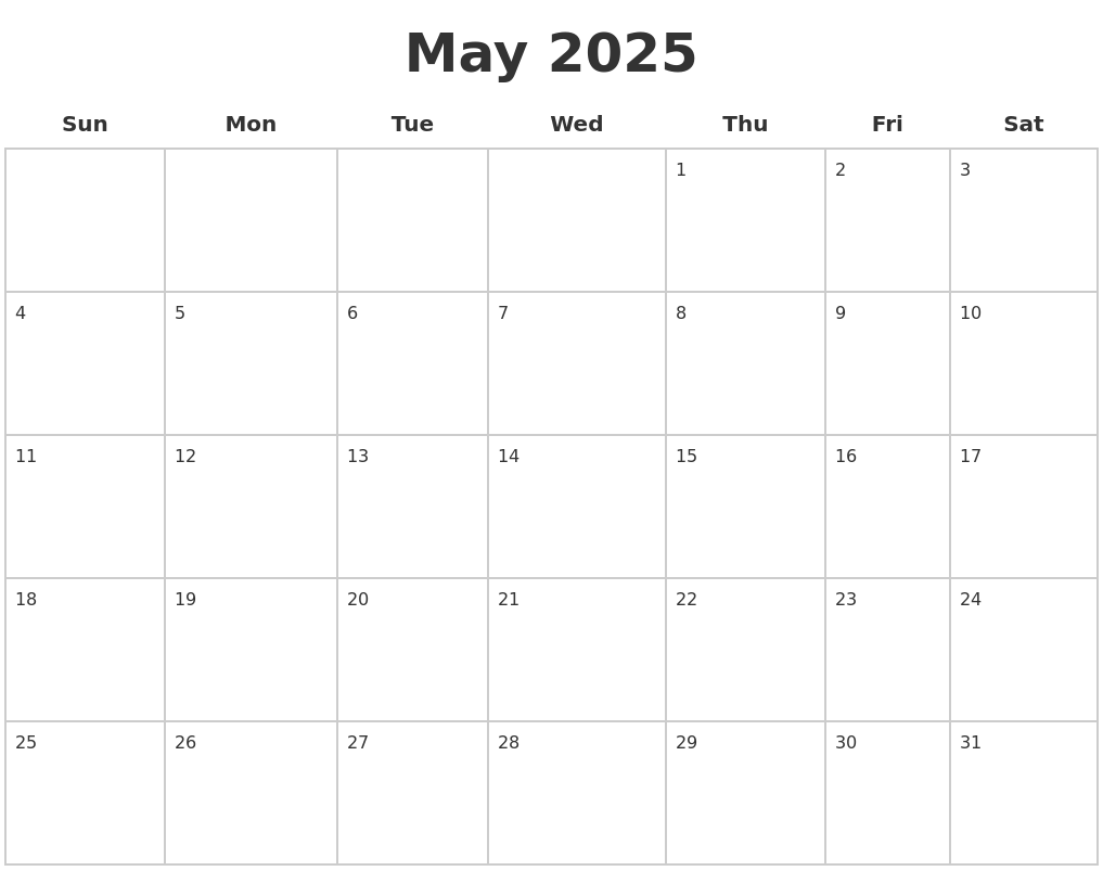 May 2025 Blank Calendar Pages