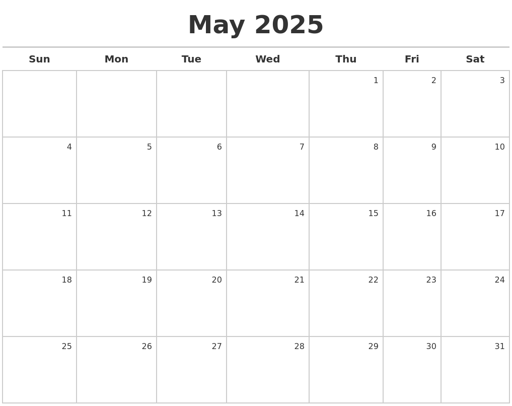 May 2025 Calendar Maker