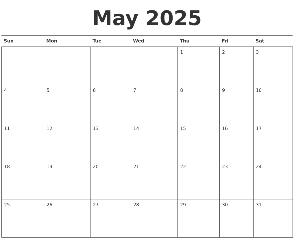 May 2025 Calendar Printable