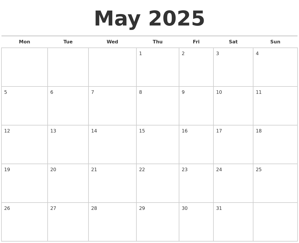 May 2025 Calendars Free