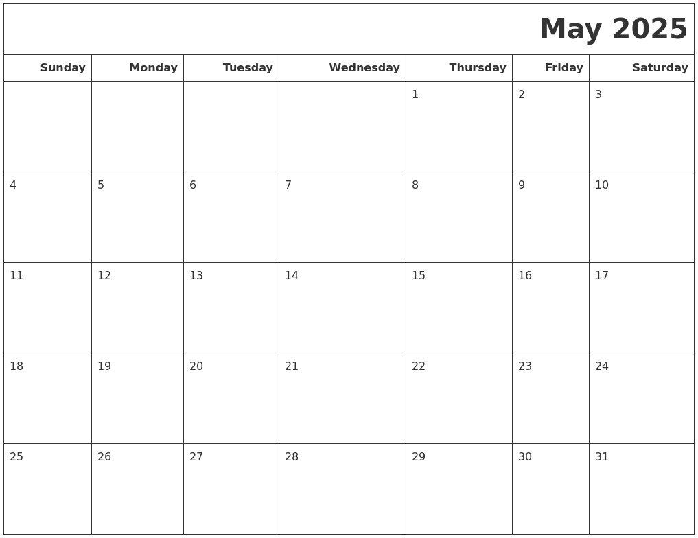May 2025 Calendars To Print