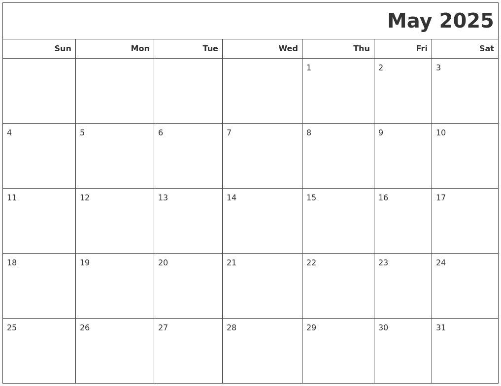 May 2025 Calendars To Print