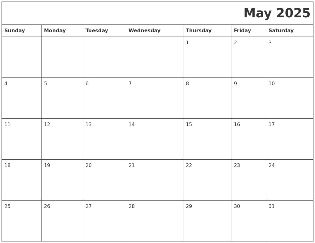 May 2025 Download Calendar