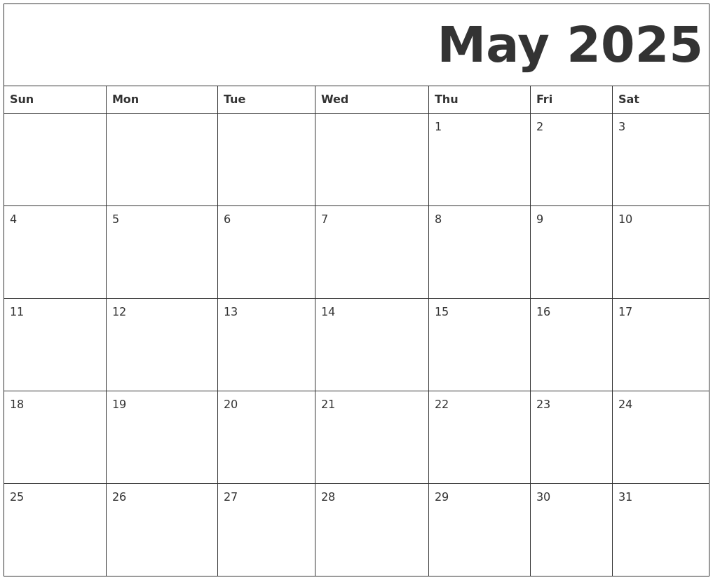 May 2025 Free Printable Calendar