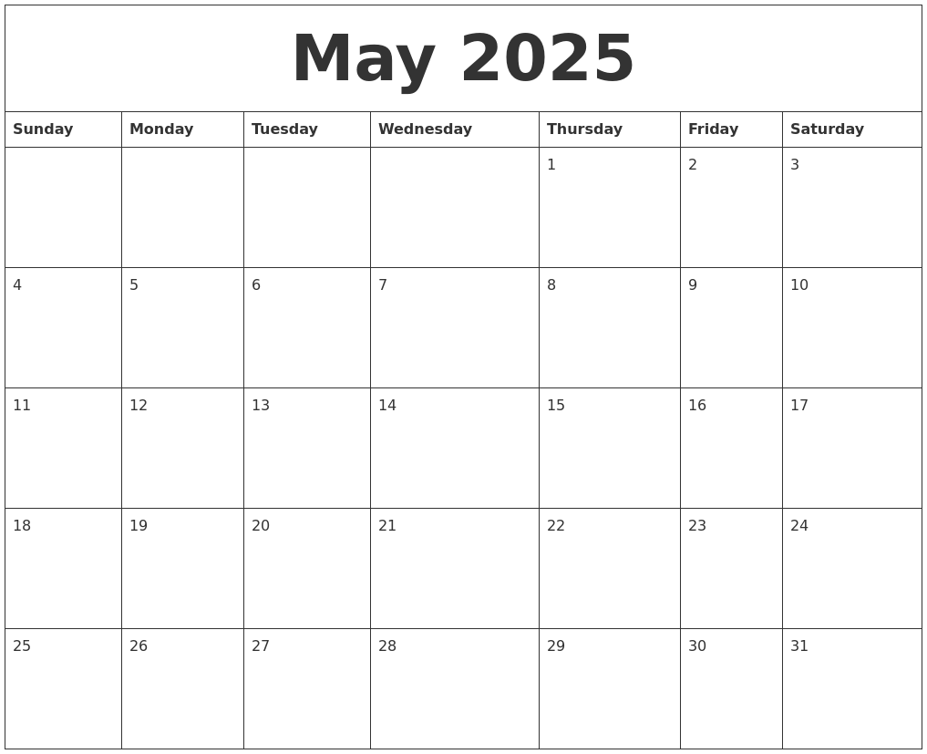 May 2025 Free Printable Monthly Calendar
