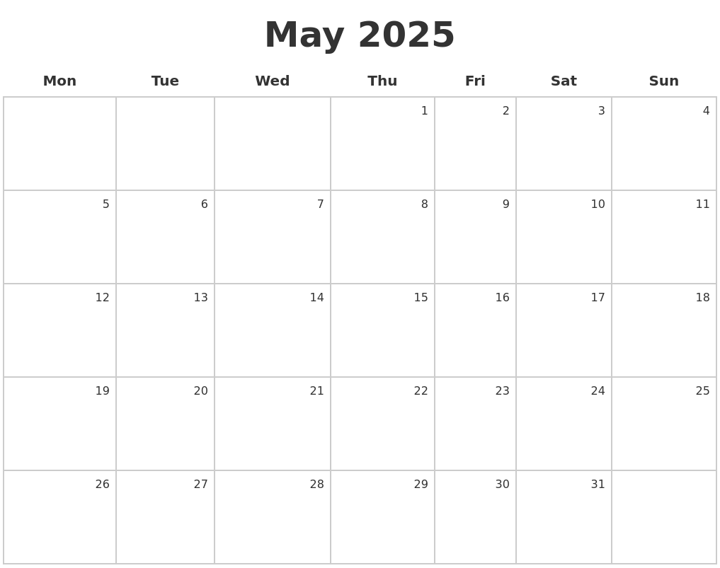 May 2025 Make A Calendar