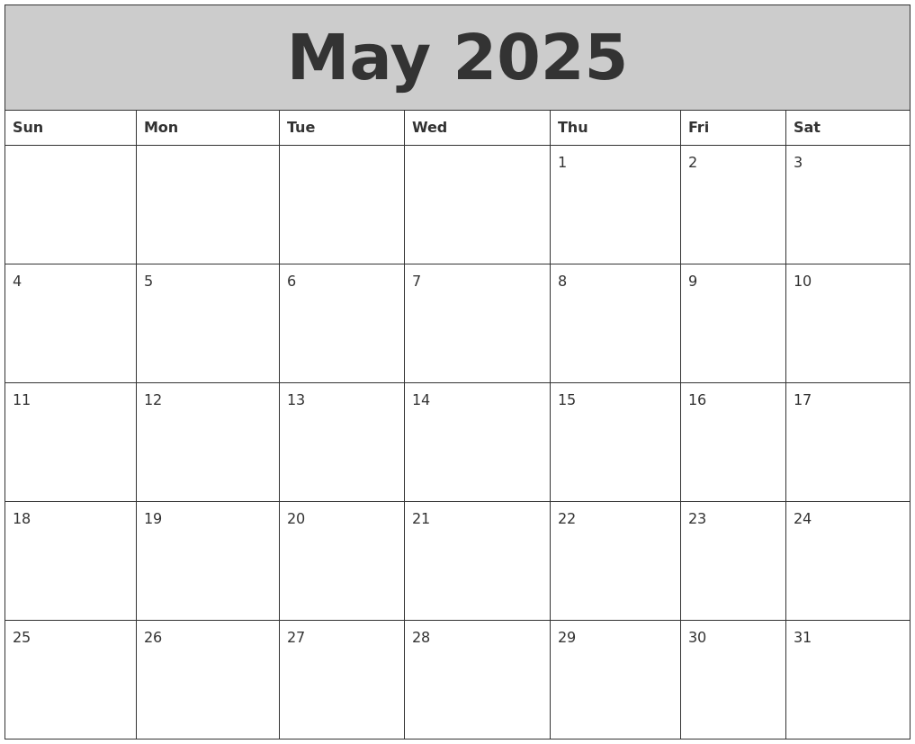 May 2025 My Calendar