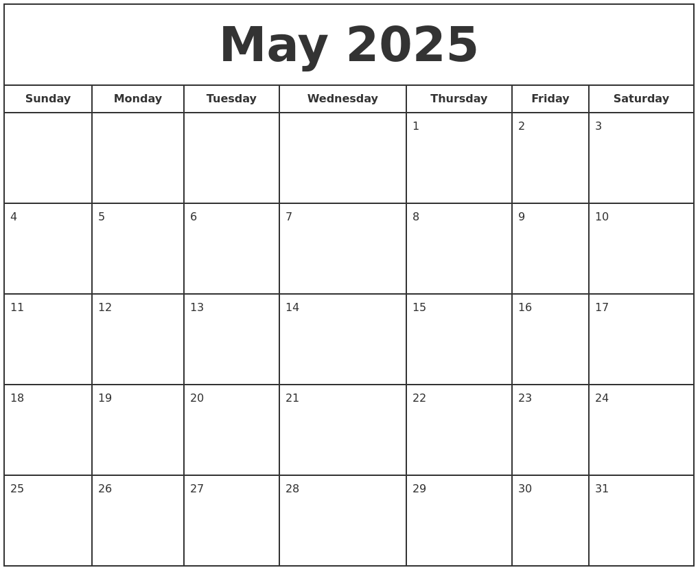 May 2025 Print Free Calendar