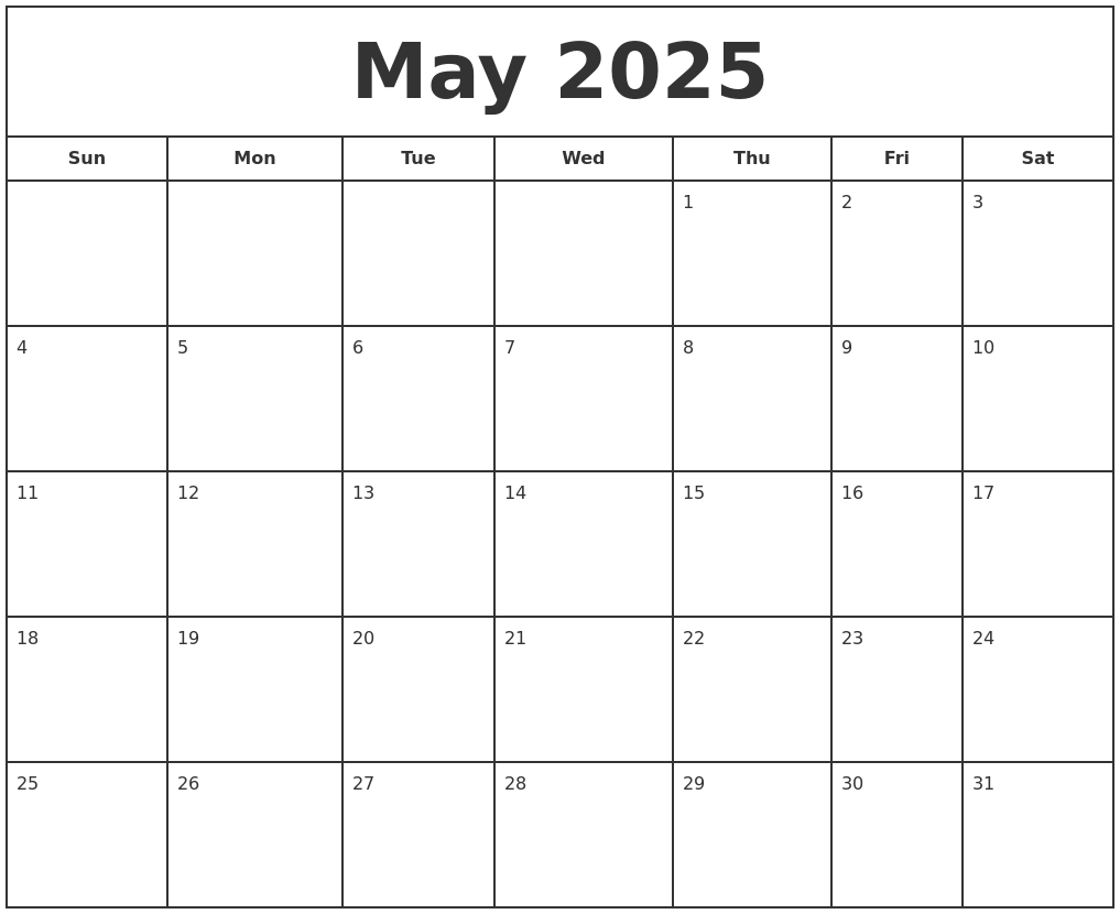 May 2025 Print Free Calendar