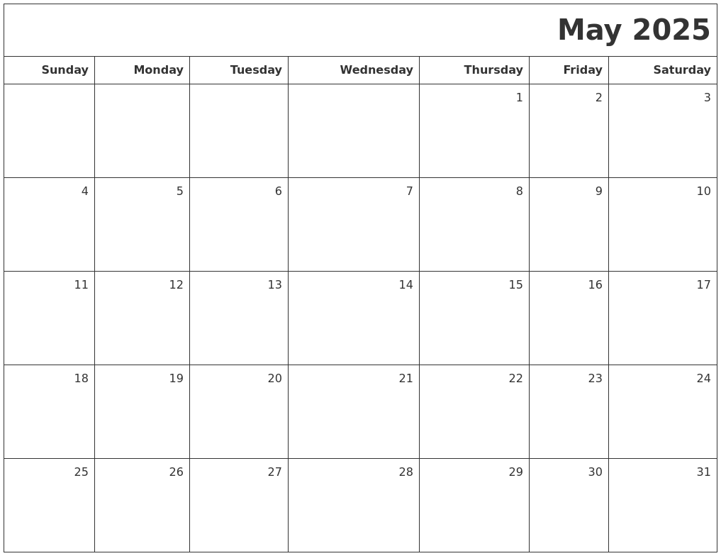 May 2025 Printable Blank Calendar