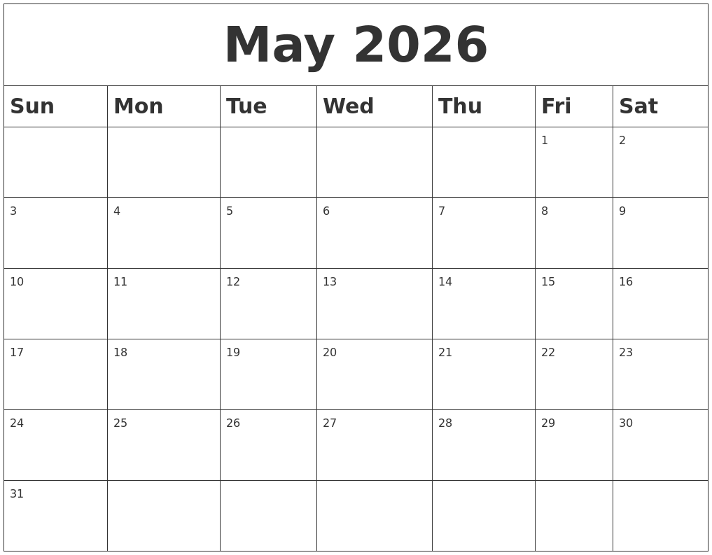 May 2026 Blank Calendar