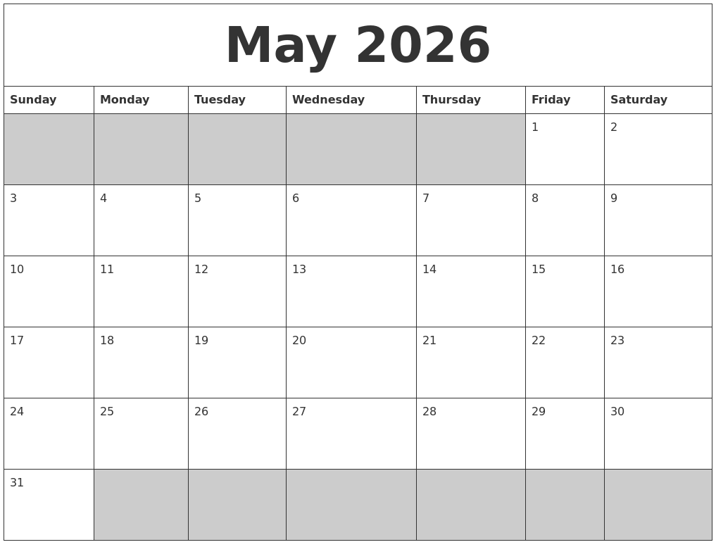 May 2026 Blank Printable Calendar