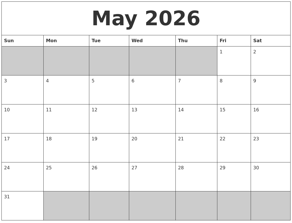 May 2026 Blank Printable Calendar