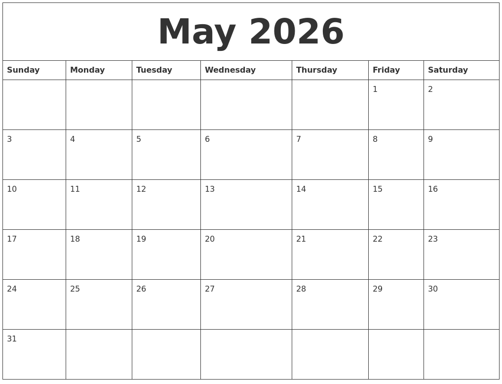 May 2026 Calendar Riset