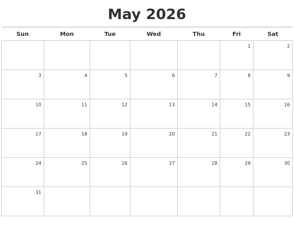 May 2026 Calendar Maker