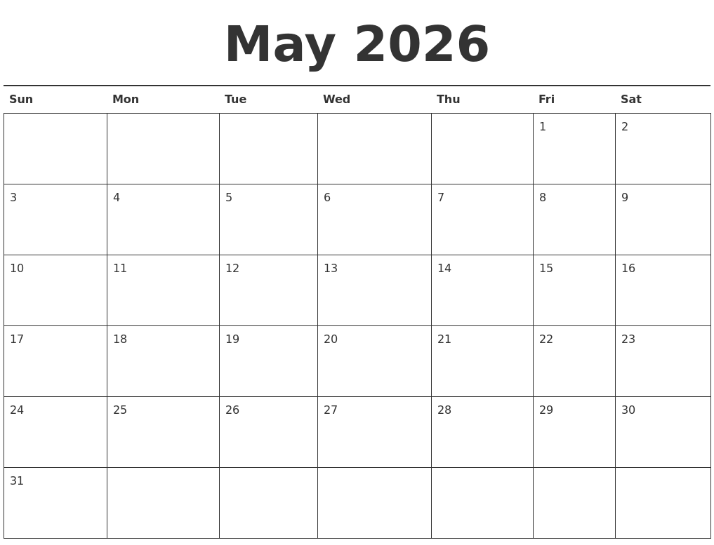 May 2026 Calendar Printable