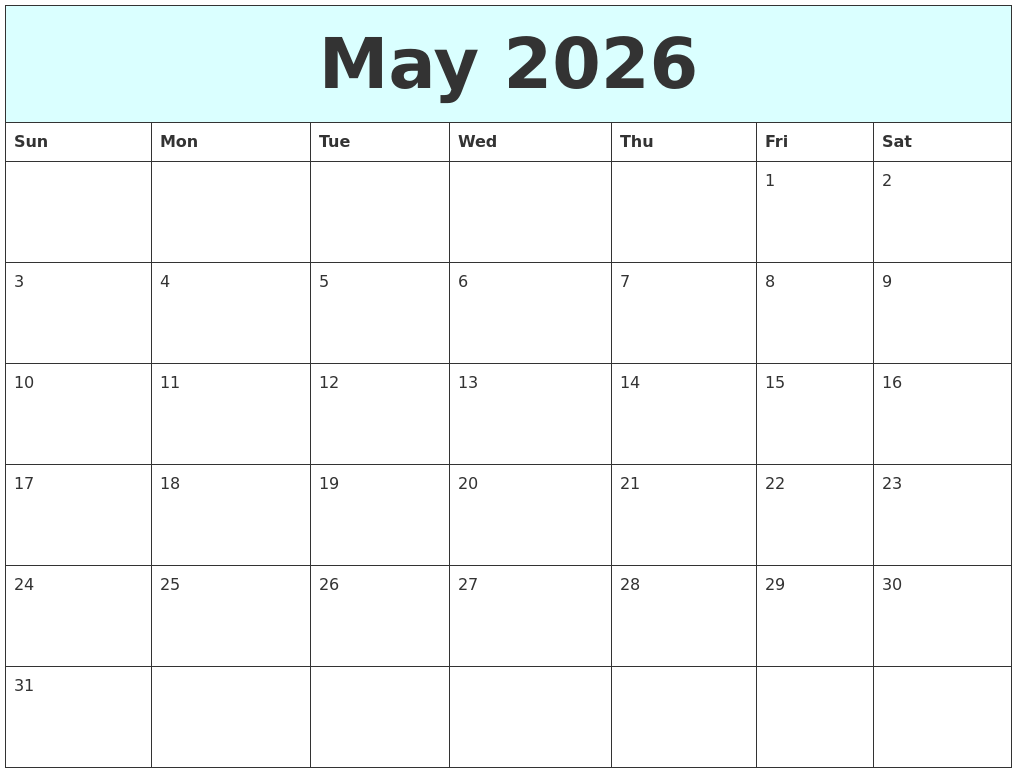 May 2026 Free Calendar