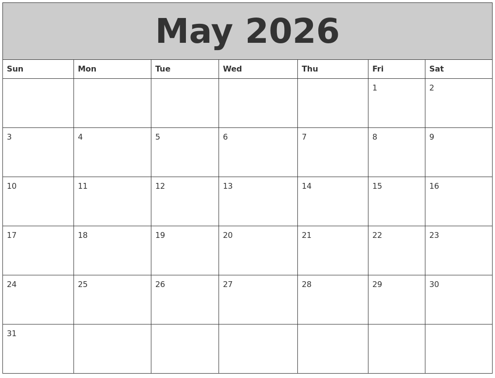 May 2026 My Calendar