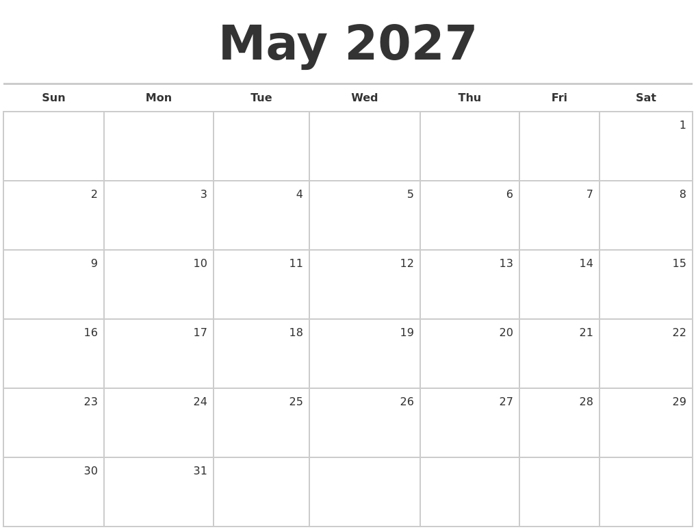 May 2027 Blank Monthly Calendar
