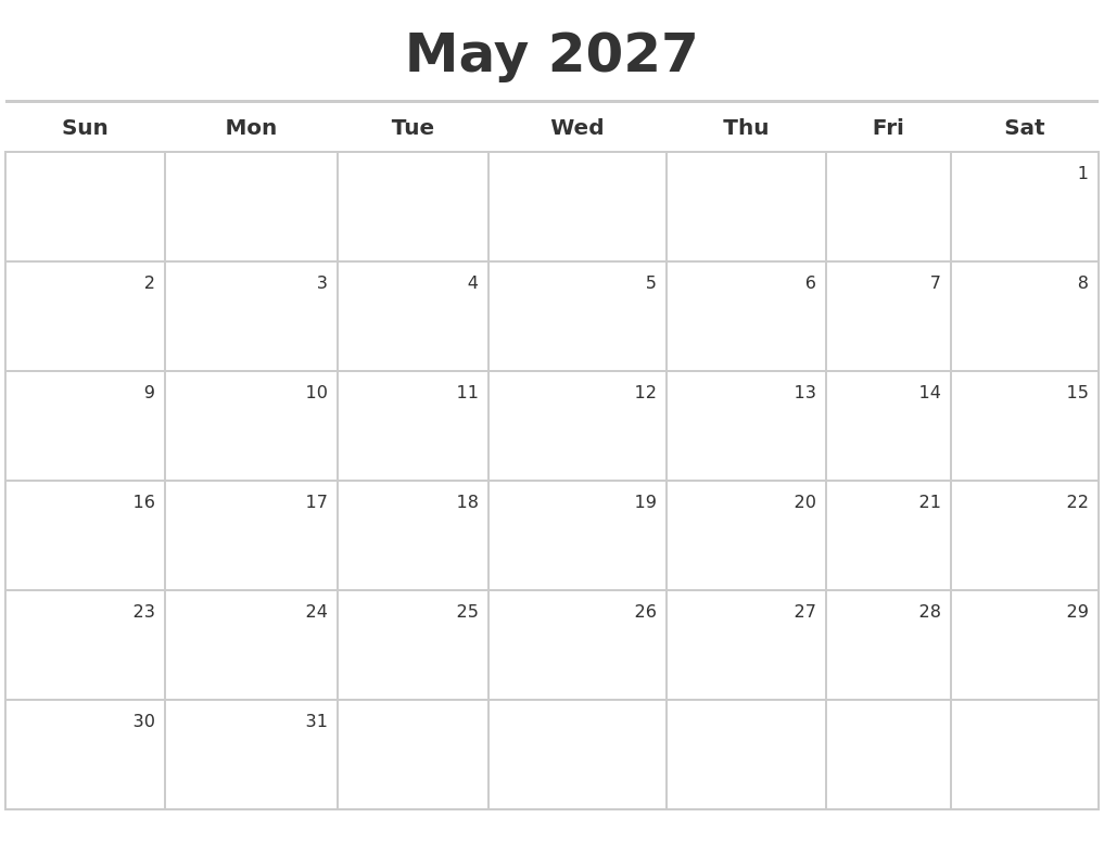 May 2027 Calendar Maker