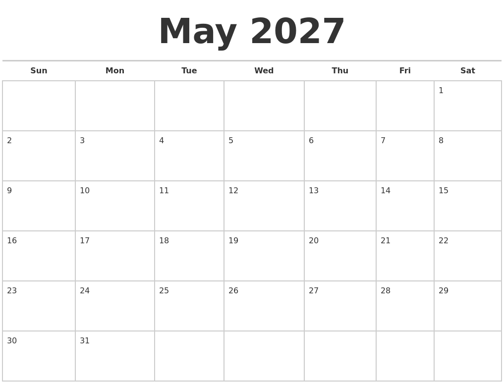 May 2027 Calendars Free