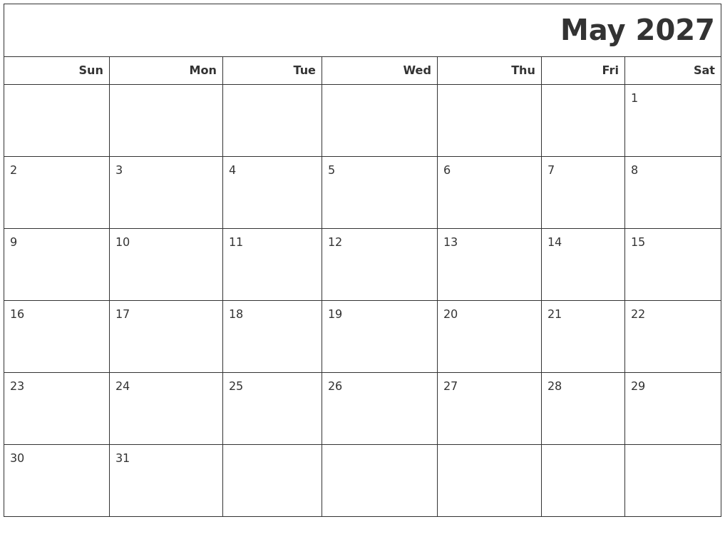 May 2027 Calendars To Print