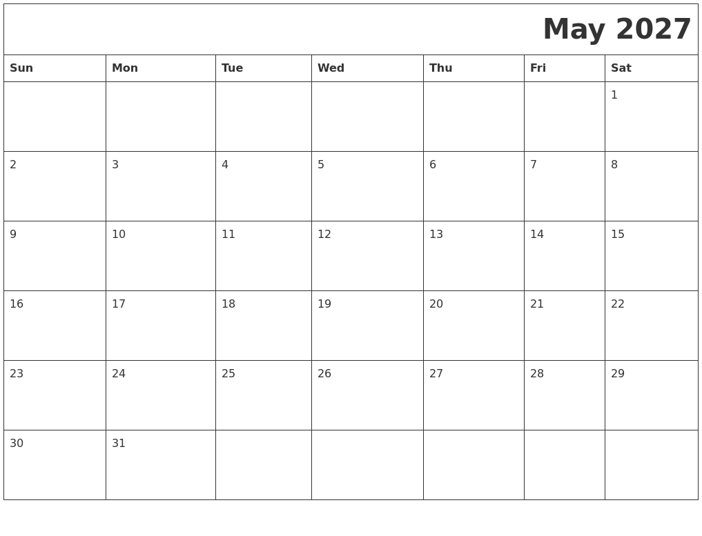 May 2027 Download Calendar