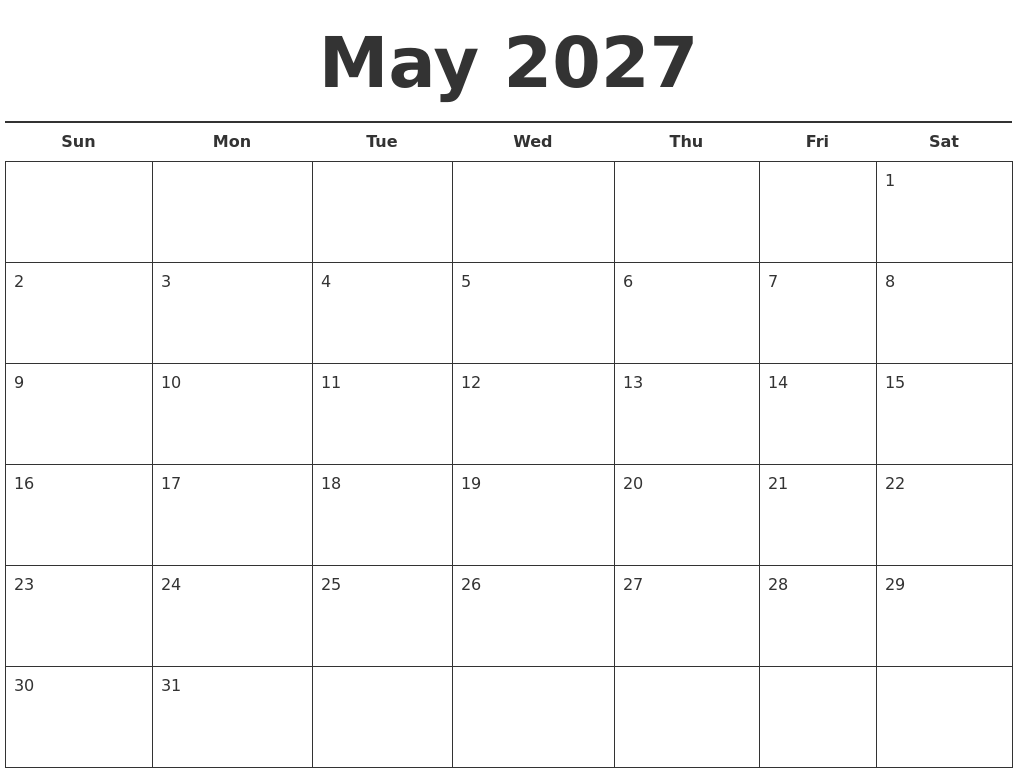 May 2027 Free Calendar Template