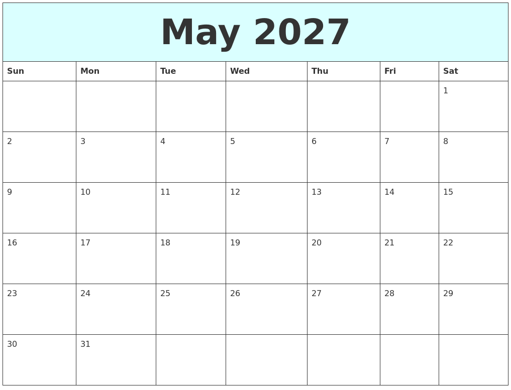 May 2027 Free Calendar