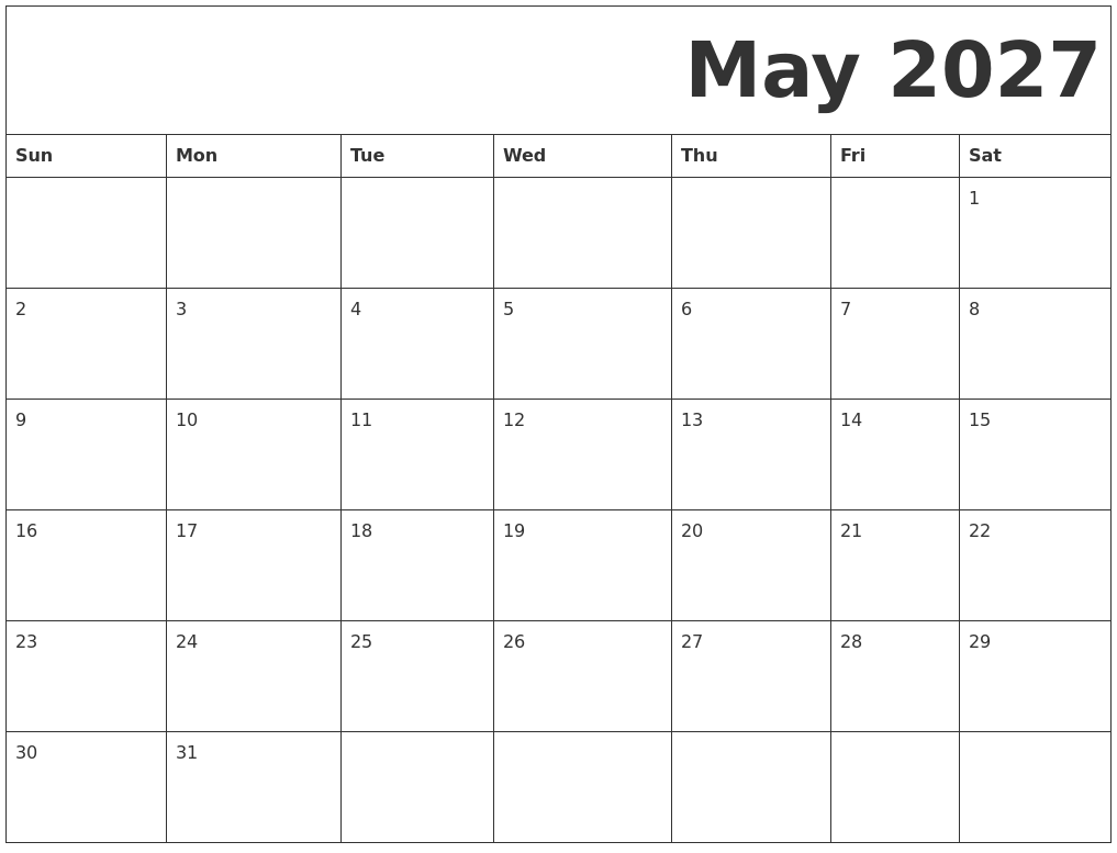 May 2027 Free Printable Calendar