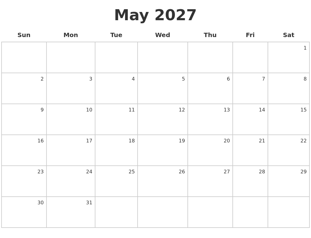 May 2027 Make A Calendar