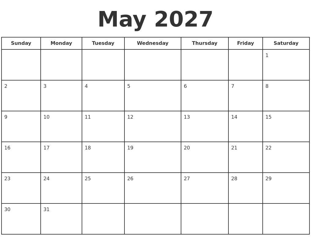 May 2027 Print A Calendar