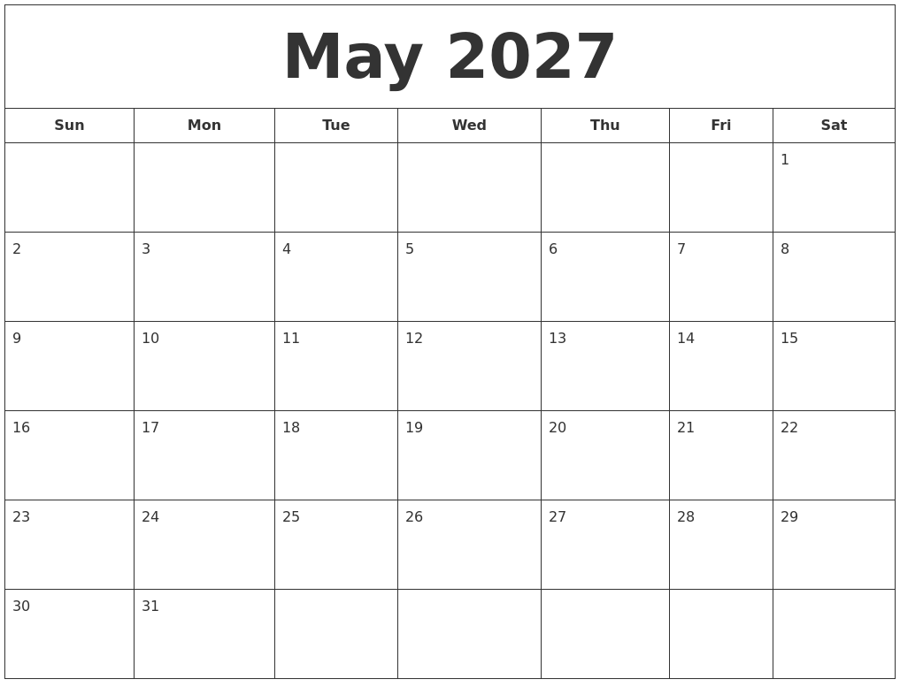 May 2027 Printable Calendar