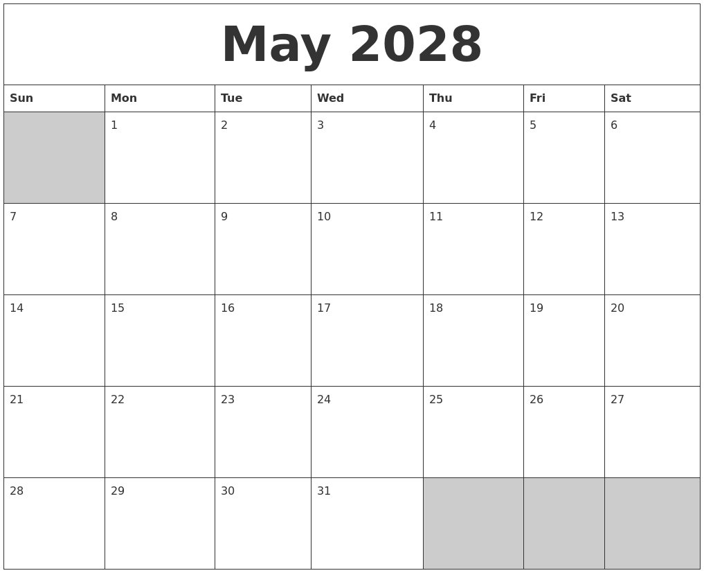 March 2028 Printable Calender