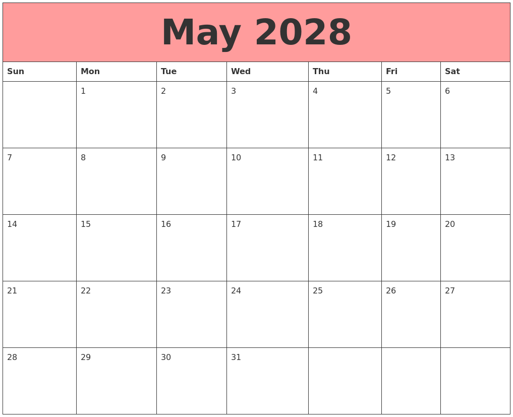 May 2028 Calendars That Work