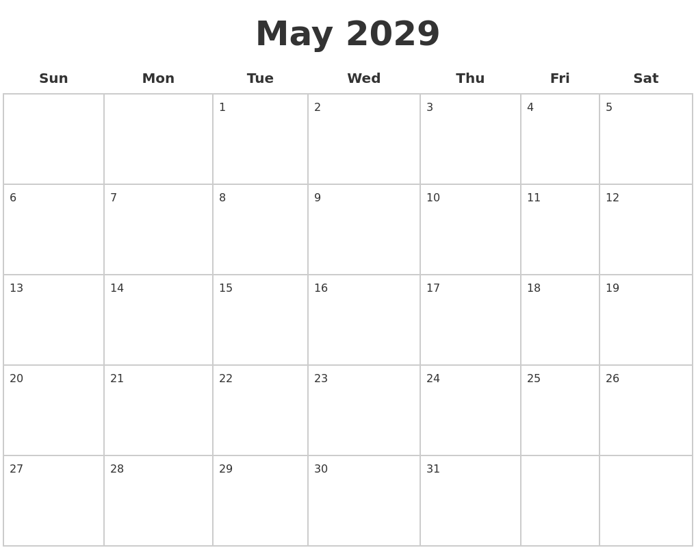 May 2029 Blank Calendar Pages