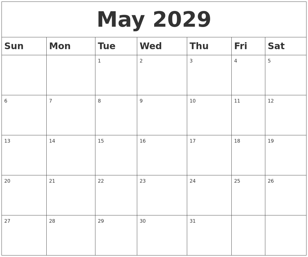 May 2029 Blank Calendar