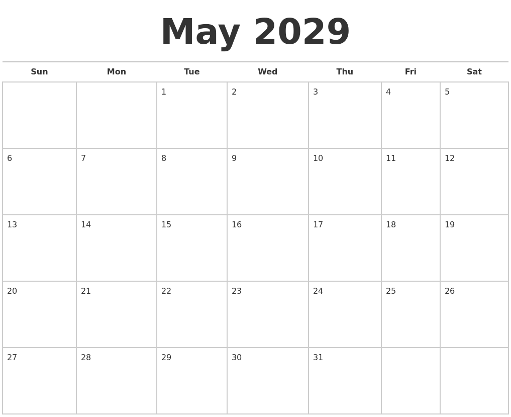 May 2029 Calendars Free