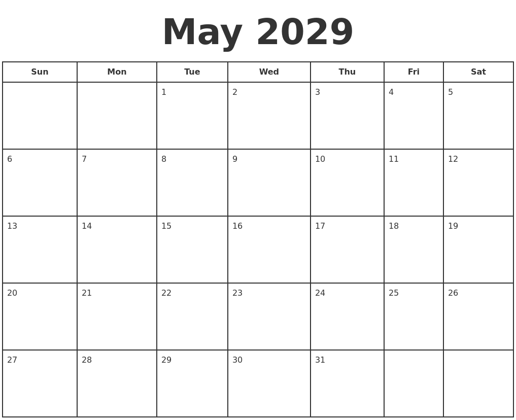 May 2029 Print A Calendar