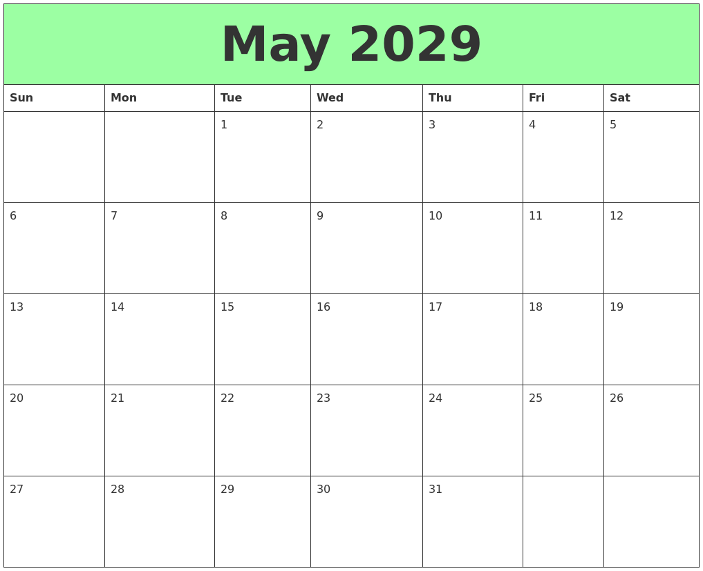 May 2029 Printable Calendars