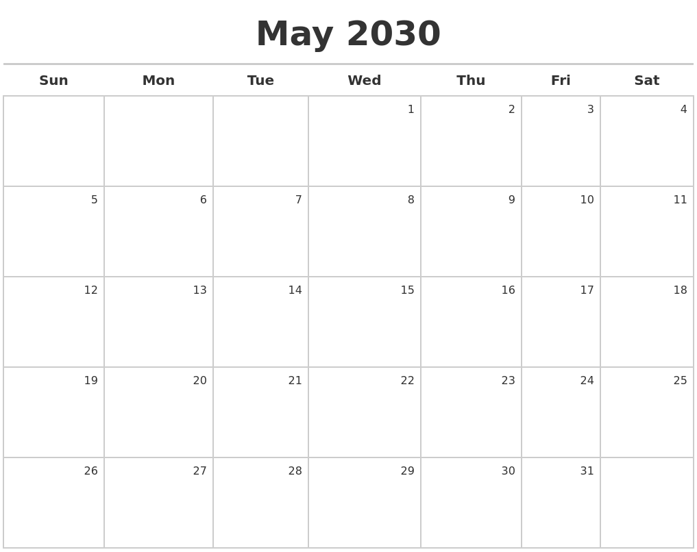 May 2030 Calendar Maker