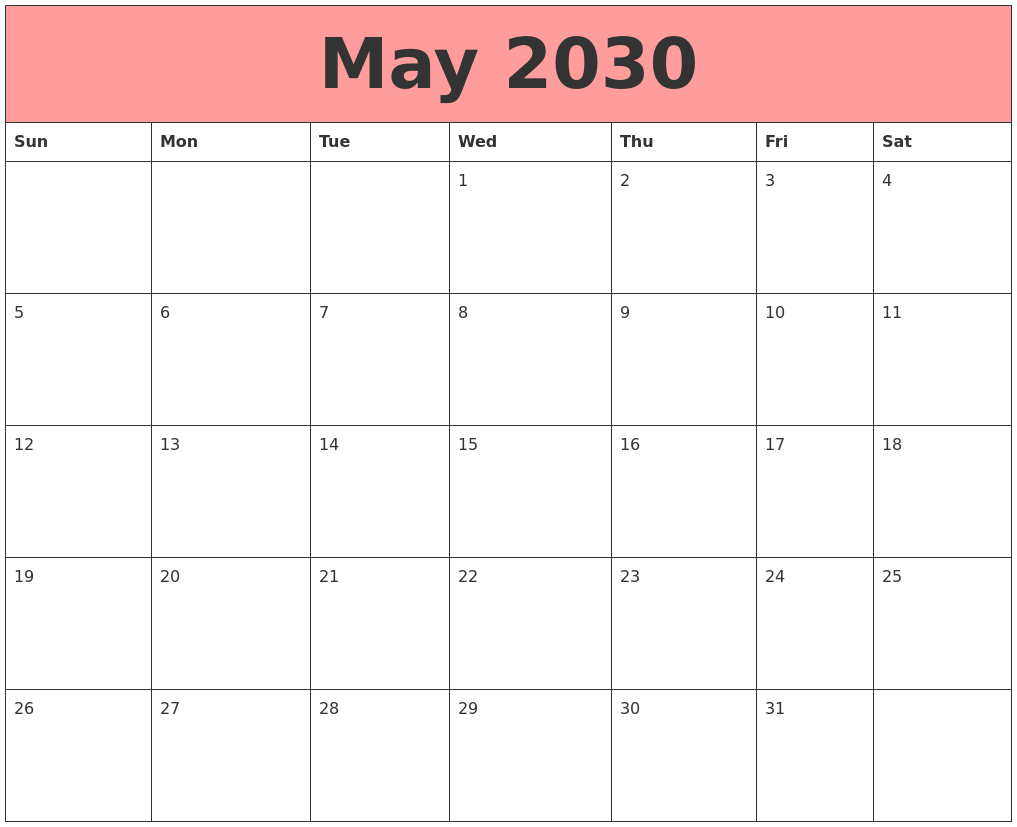 May 2030 Calendars That Work