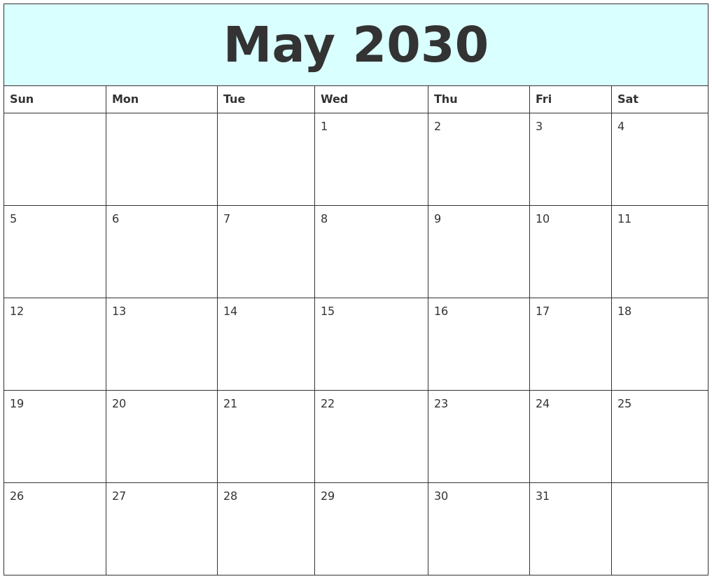 May 2030 Free Calendar