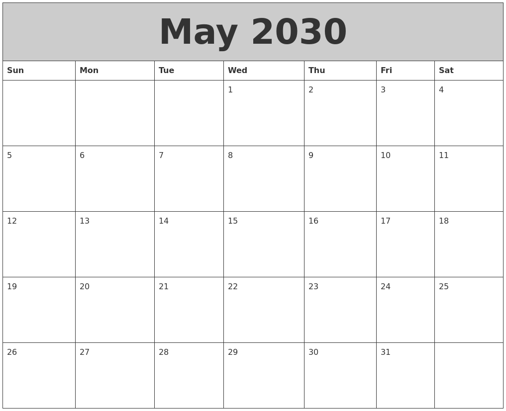 May 2030 My Calendar