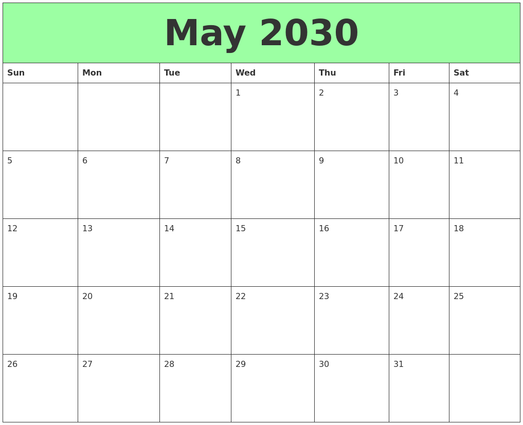 May 2030 Printable Calendars